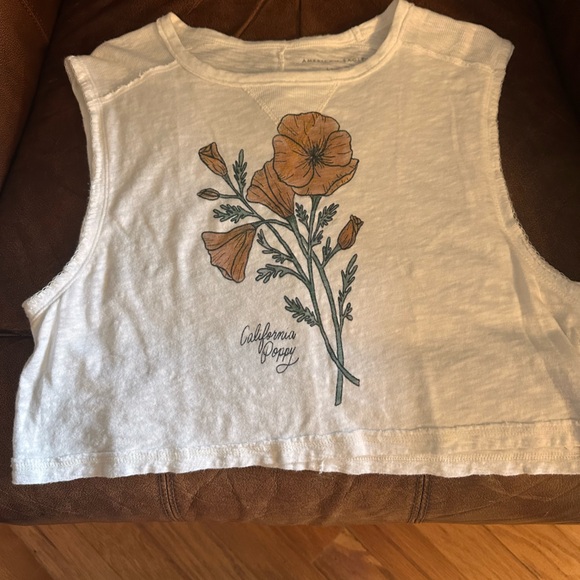 American Eagle Outfitters Tops - American Eagle Outfitters Floral Graphic Muscle Tee - Cream and Orange